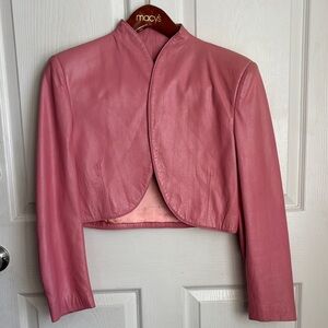 Vintage TANNERY WEST Pink Cropped Bolero Leather Jacket satin Lined Size Medium